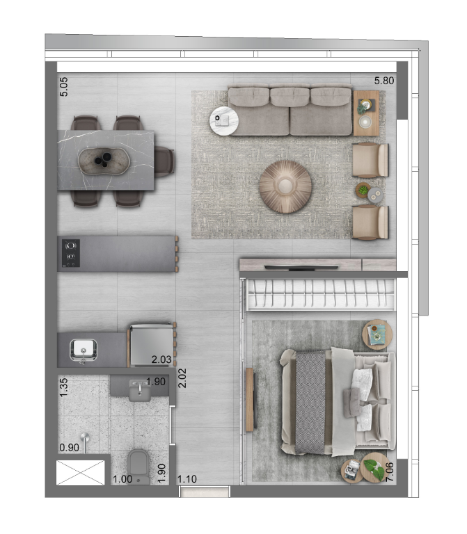 Planta de apartamento 46M²