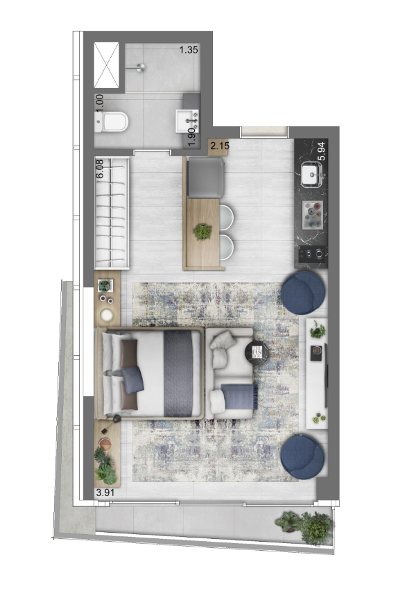Planta de studio 38M²
