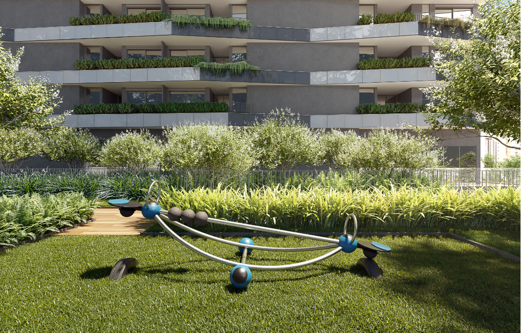 Perspectiva ilustrada do playground no lazer do 2º andar da Torre Residences